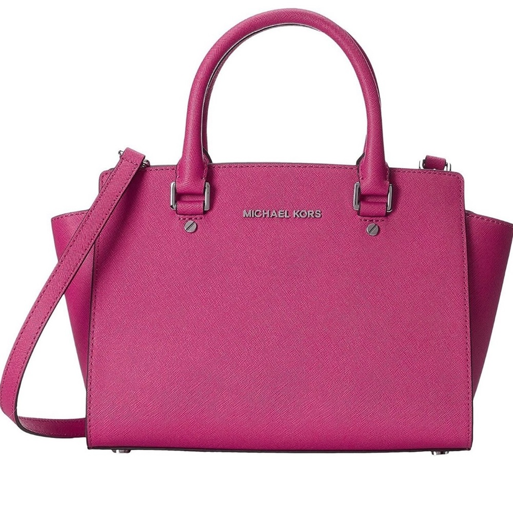 Micheal Kors fuchsia pink Selma medium satchel.